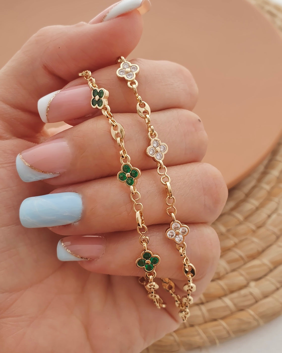 Pulsera Granito trebol 17cms