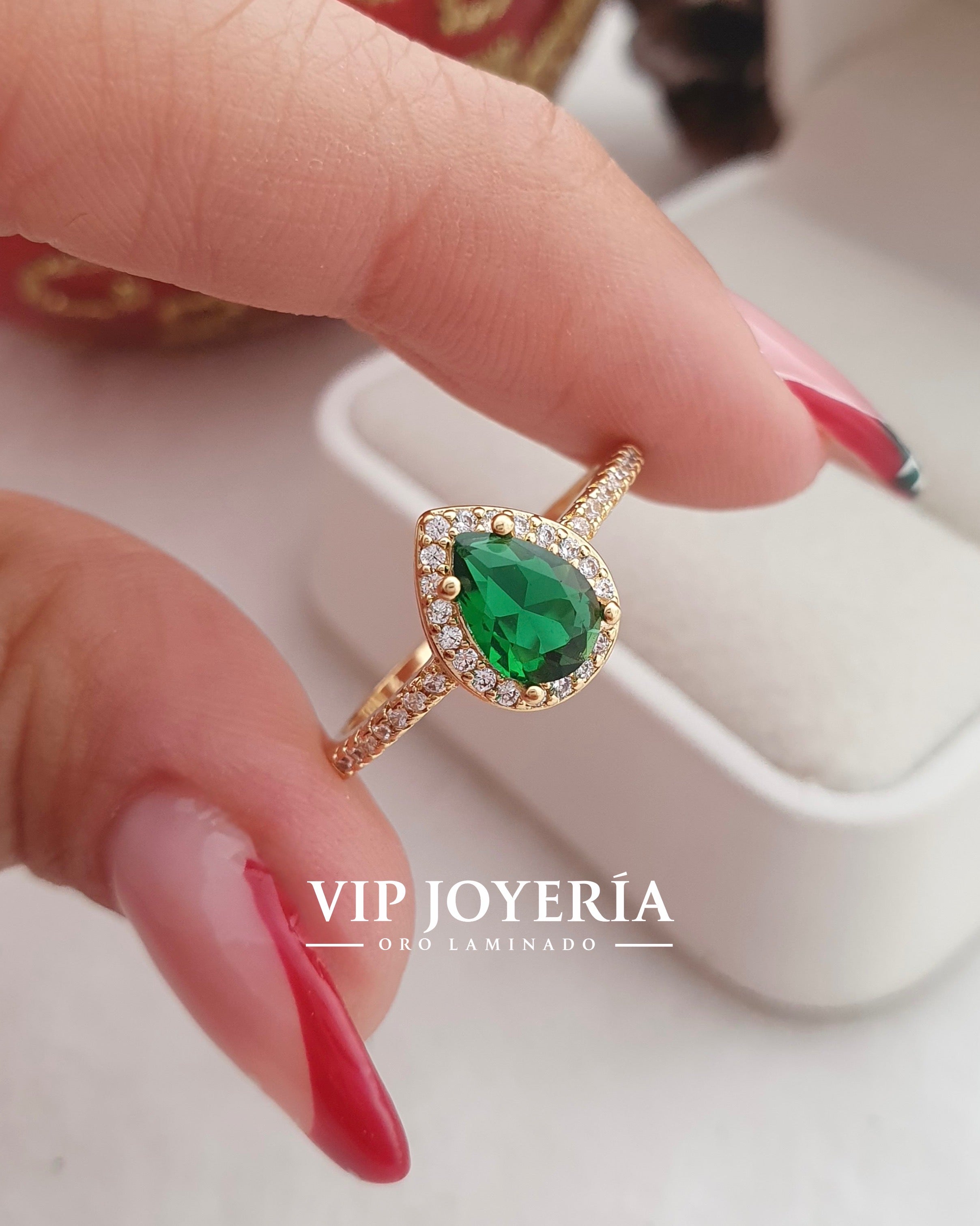 Anillo Gota Circon verde