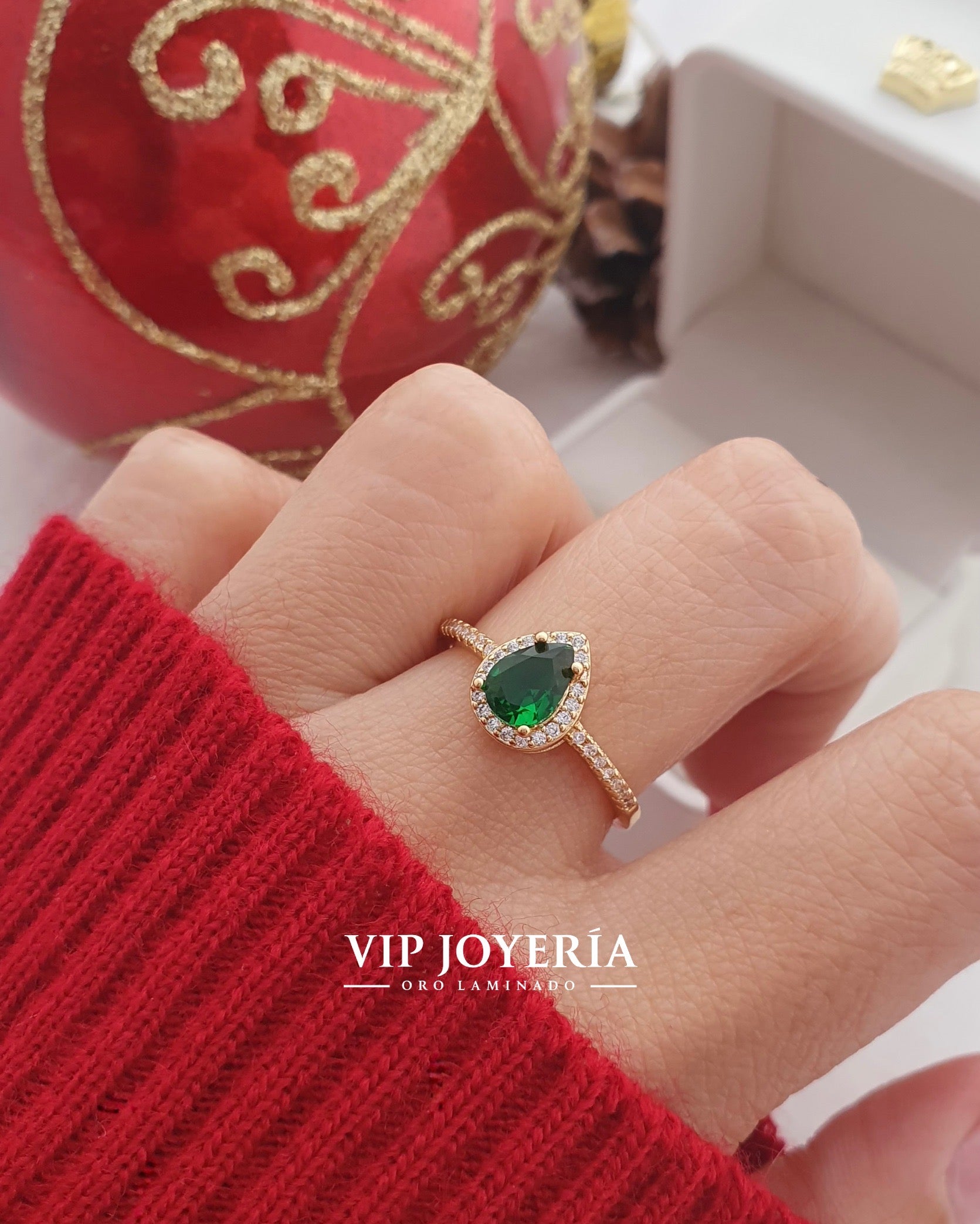 Anillo Gota Circon verde